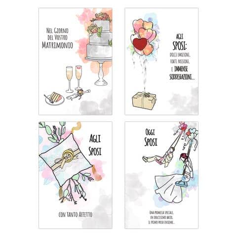 Biglietti augurali Matrimonio Biembi 12x18 cm fustellati oro conf. 4 pezzi assortiti - BXBDKTC04