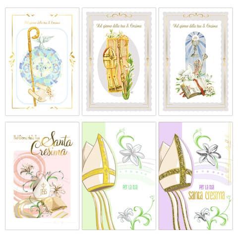 Biglietti augurali Santa Cresima Biembi 12x18 cm conf. da 6 pezzi assortiti - Cresima con portasoldi - BXBDKTC03