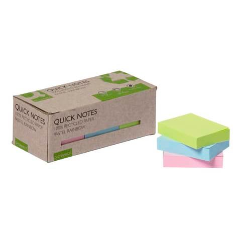 Foglietti riposizionabili riciclati Q-Connect colori assortiti arcobaleno pastello conf. 12 blocchetti da 100