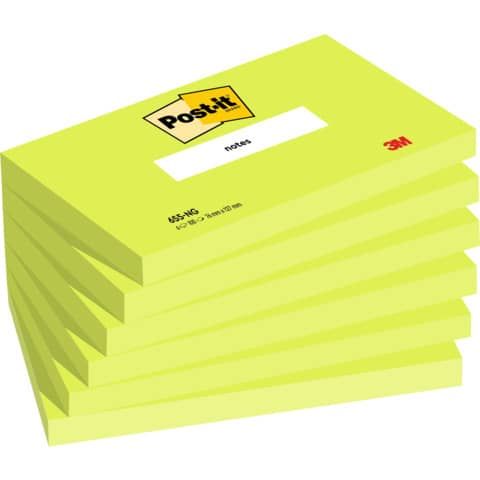 Foglietti Post-it verde acido 100 fogli/blocchetto conf. 6 pz 76x127 mm 7100296121