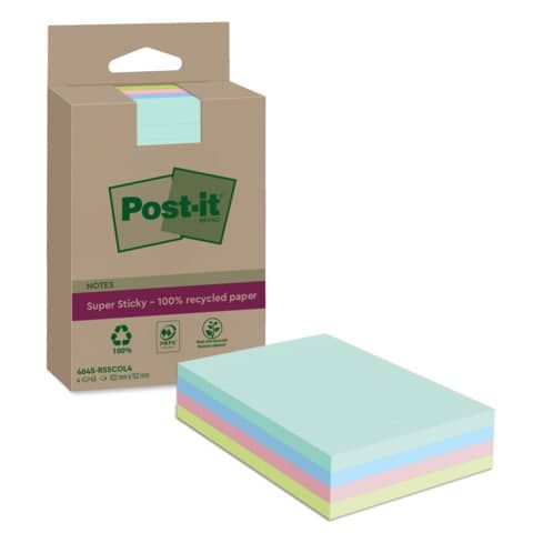 Foglietti Post-It Super Sticky In carta riciclata al 100% a righe 102x152 mm 45 fogli/blocchetto conf. 4 pz assortiti
