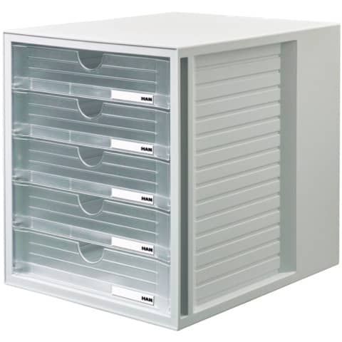 Cassettiera a 5 cassetti per carta (DIN A4/C4) Han L.275xH.320xP.330 mm grigio chiaro lucida - 1450-63
