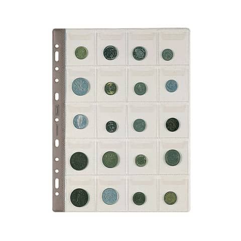 Buste porta monete trasp. a foratura universale Favorit top formato tasca 5x5,5 cm - conf. da 5 - 20 tasche