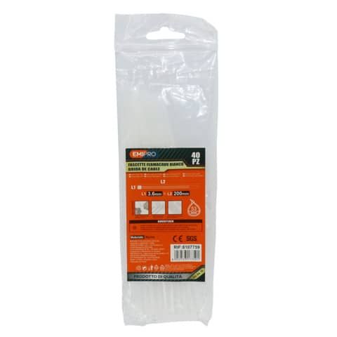 Fascette farmacavo Emi bianche conf. 40 pz 200x3,6 mm 8107759