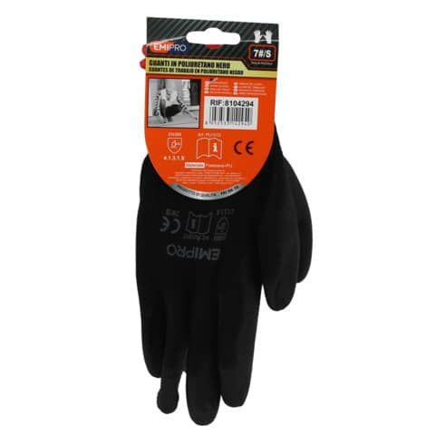 Guanti da lavoro in poliuretano Emi nero 7/S 8104294