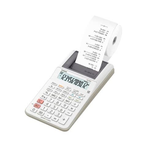 Mini calcolatrice scrivente Casio con batteria, adattatore AC opzionale bianco - HR-8RCE-WE-W-EC