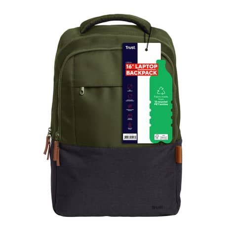 Zaino per laptop capacit fino a 16&#39;&#39; Trust Lisboa eco-friendly verde 25243