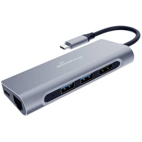 Adattatore multiplo Media-Range USB Type-C 7-in-1 argento MRCS510