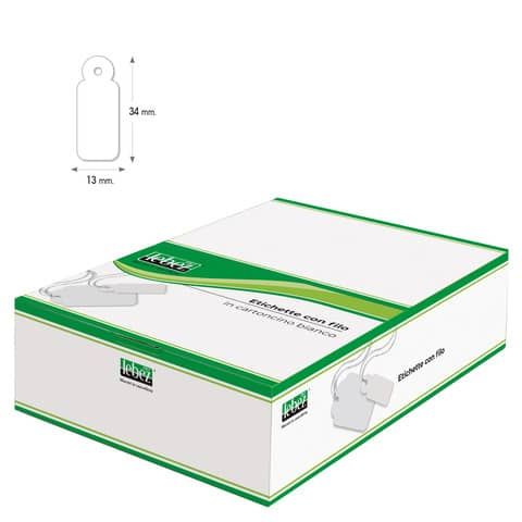 Etichette con filo in cartoncino bianco Lebez formato 13x34 mm - conf. 1000 pezzi - A386