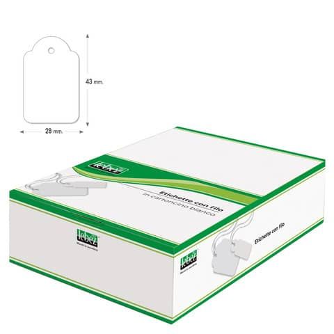 Etichette con filo in cartoncino bianco Lebez formato 28x43 mm - conf. 500 pezzi - A391