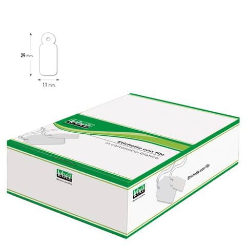 Etichette con filo in cartoncino bianco Lebez formato 11x29 mm - conf. 1000 pezzi - A385