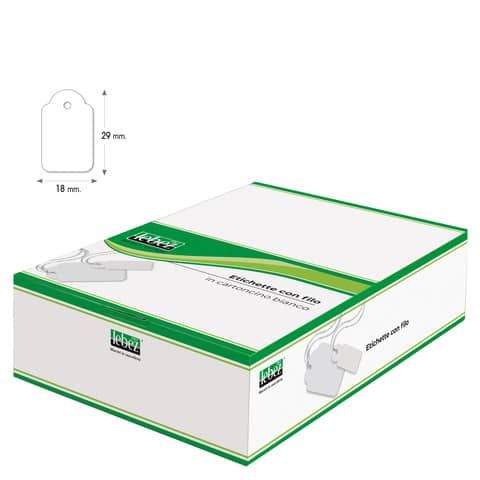 Etichette con filo in cartoncino bianco Lebez formato 18x29 mm - conf. 1000 pezzi - A389