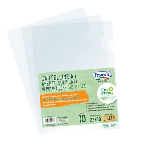 Cartella a L Favorit in polietilene bio based colore trasparente effetto liscio - conf. 10 pezzi -400178018