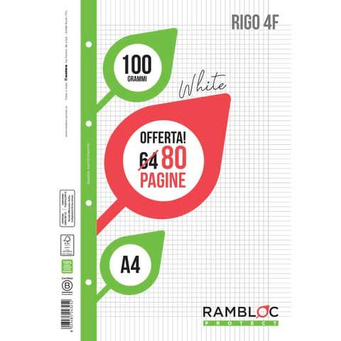 Ricambio quaderni ad anelli Rambloc formato A4 -32 ff +8 ff Rigo 4F 90524325
