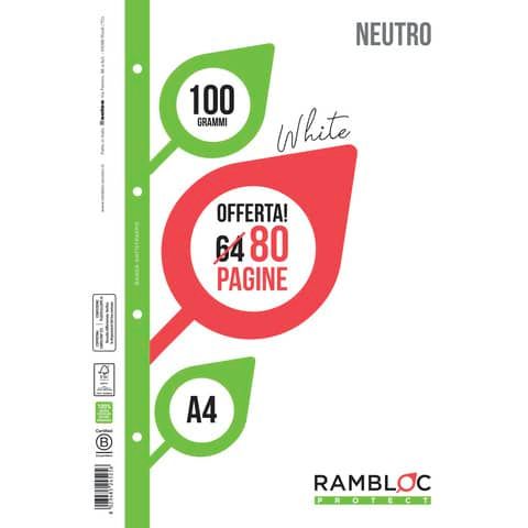 Ricambio quaderni ad anelli Rambloc formato A4 -32 ff +8 ff neutro 90524351