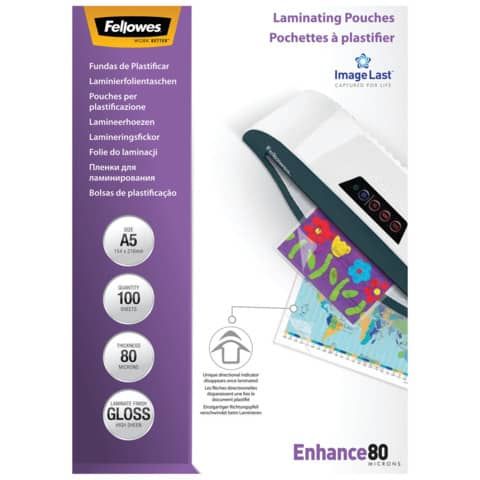 Pouches Fellowes Enhance 80 confezione da 100 pezzi Formato A5 5306002