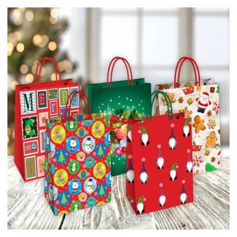 Borsa Shopper Florio Carta Christmas fantasie natalizie assortite - formato 36x12x41 - conf. 25 pz - 73372