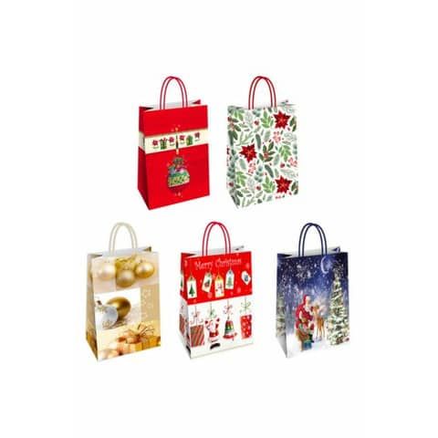 Borsa shopper Florio Carta Christmas fantasie natalizie assortite - formato 23x10x29 - conf. 25 pz - 73358