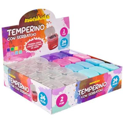 Espositore 24 temperamatite a 2 fori con serbatoio Nikoffice colori pastello assortiti - 12NIK024