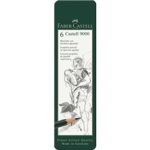 Astuccio in metallo 6 matite Faber-Castell 9000 - gradazioni assortite - 119063