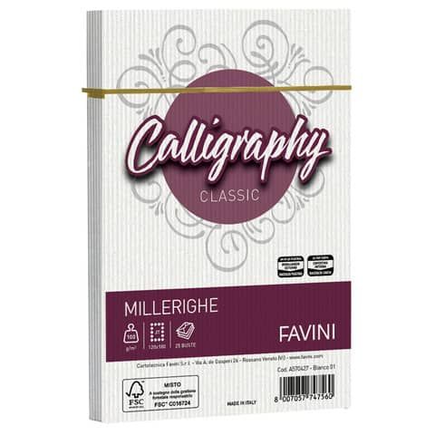 Busta Millerighe Favini formato 12x18 cm 100 g - conf. 25 pz - colore bianco A570427