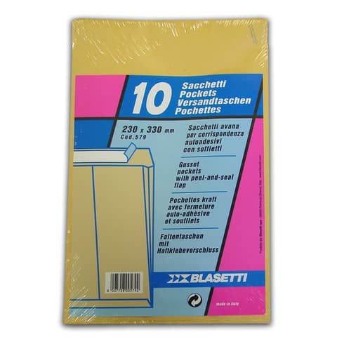 Busta Blasetti a sacco avana con soffietto e strip - conf. 10 pz - 230x330 mm - 579