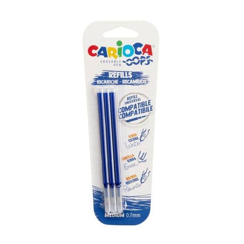 Refill penne cancellabili Carioca OOPS 0,7 mm in blister da 3 pz blu 43041/02