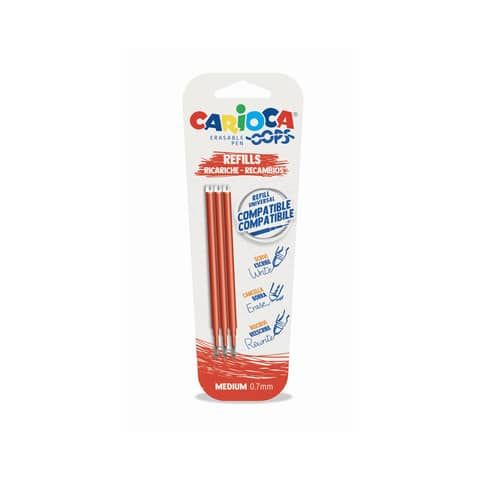 Refill penne cancellabili Carioca OOPS 0,7 mm in blister da 3 pz rosso 43041/03
