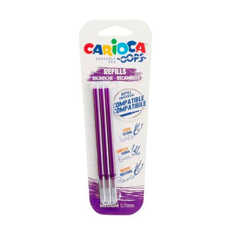 Refill penne cancellabili Carioca OOPS 0,7 mm in blister da 3 pz viola 43041/09