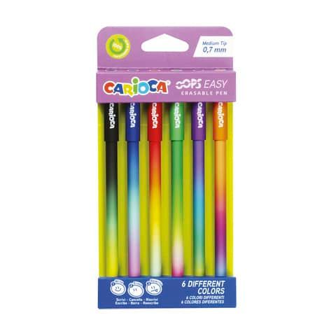 Penna cancellabile Carioca Oops Easy punta media 0,7 mm - conf. 6 pz - colori assortiti - 41027