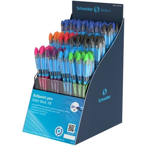 Espositore 120 penne a sfera con cappuccio Schneider Slider Basic XB colori assortiti - 304102