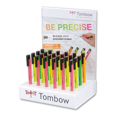 Espositore portagomma Tombow Mono Zero - 24 pezzi - colori assortiti fluo - PEH-KU-24P-2A