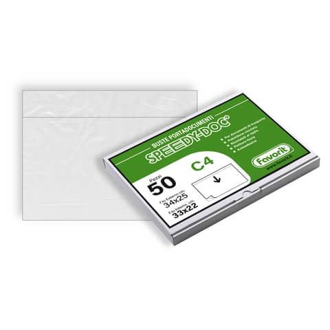 Buste adesive trasparenti per spedizioni Favorit Speedy Doc C4 in PE conf. da 50 buste 34x24,8 cm - 100500103