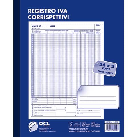 Blocco Registro I.V.A. dei Corrispettivi O.C.L. 24x2 copie 0503