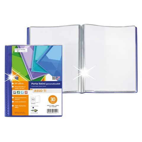 Portalistini personalizzabili Sei Rota Asso Ti in PP liscio 15x21 cm blu - 30 buste - 57263007