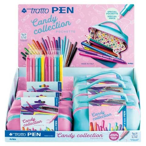 Espositore pochette penne a punta sintetica Tratto Pen - 12 pezzi - Candy collection - F813700