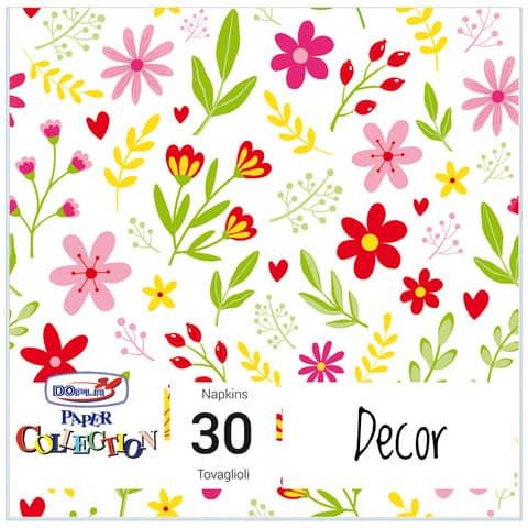 Tovaglioli in pura cellulosa 33x33 cm - 3 veli - conf. 30 pz - flowers 18427