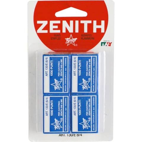 Punti Zenith art. 130/E per blister (standard 6/4) con filo in acciaio naturale n 1.000 punti per scatola -
