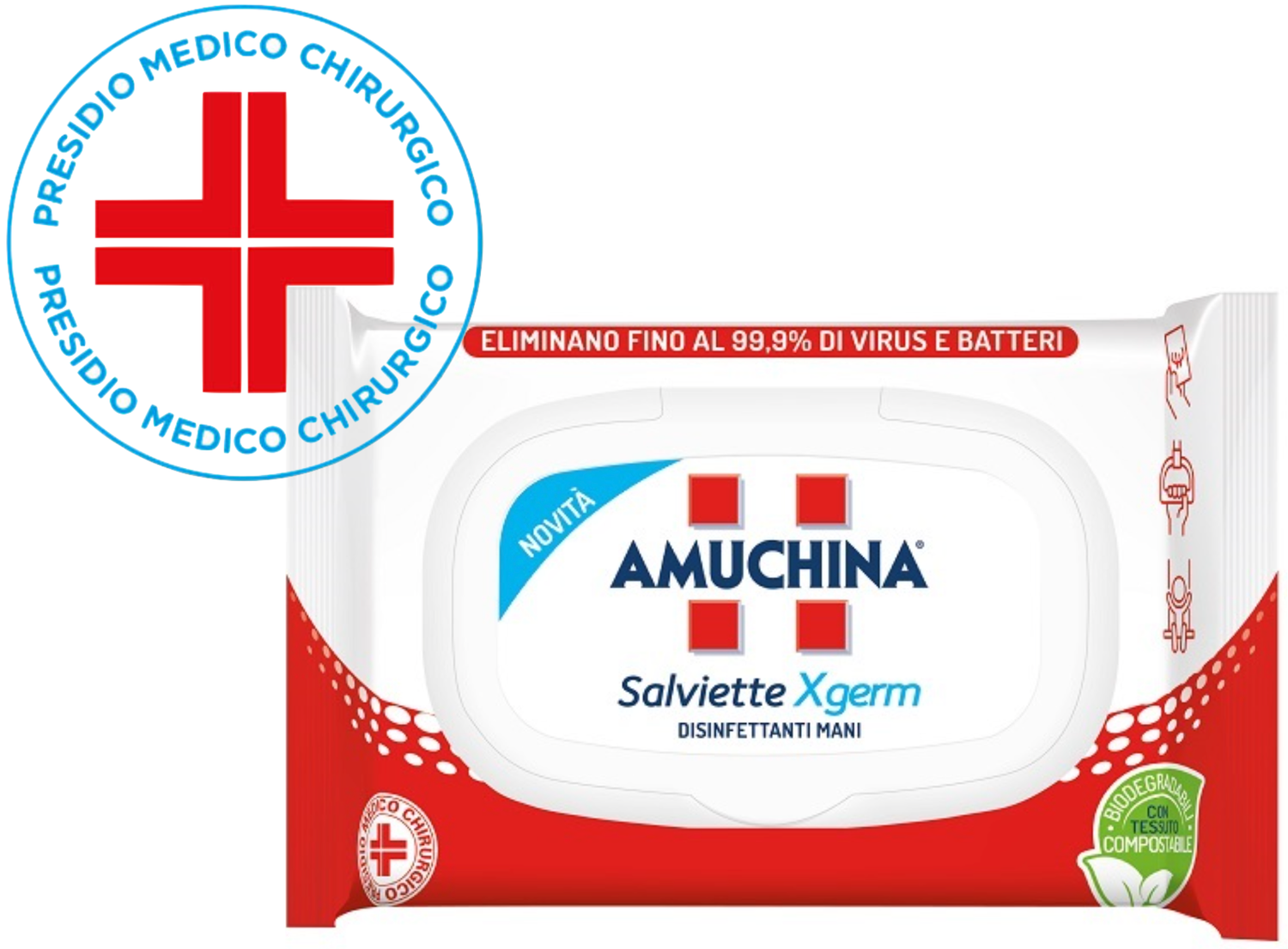 BLUE FARM | Amuchina. X Germ. Hand disinfectant wipes. Pack of 6 packs x 20 wipes each