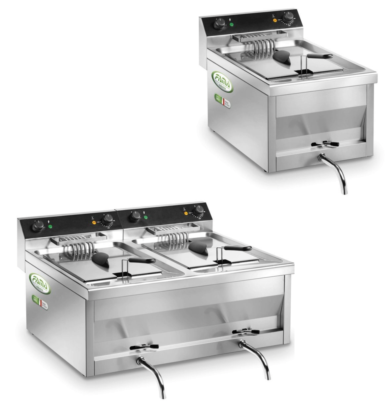 BLUE FARM | FAMA. MFR. 12 litre three-phase fryers with 1 and 2 tanks