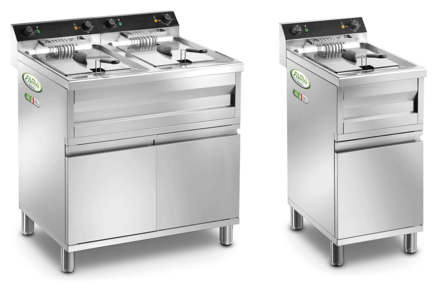 BLUE FARM | FAMA. MFR. Professional 3-phase fryers with 1 and 2 12-litre tanks