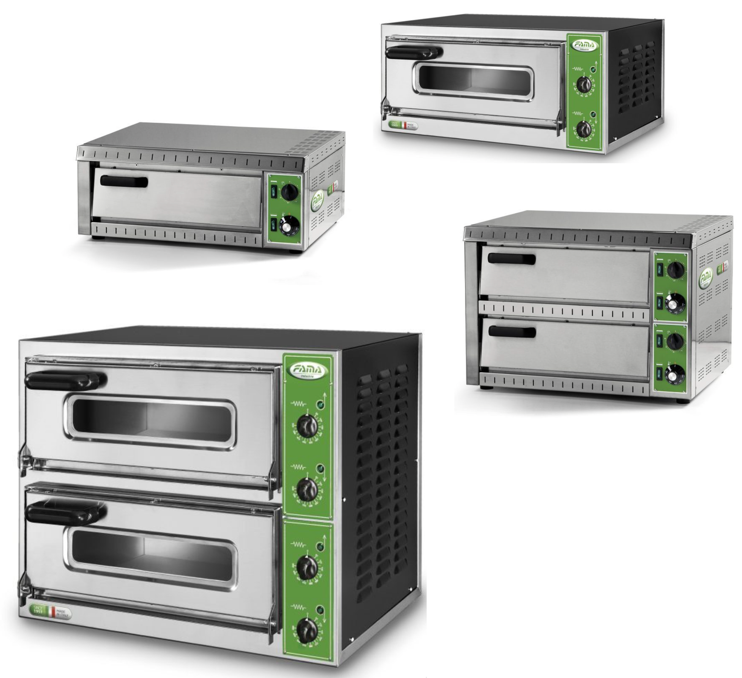 BLUE FARM | FAMA. Series 1. Electric pizza ovens. Blind or glass door. Single phase 230 V / 50 Hz