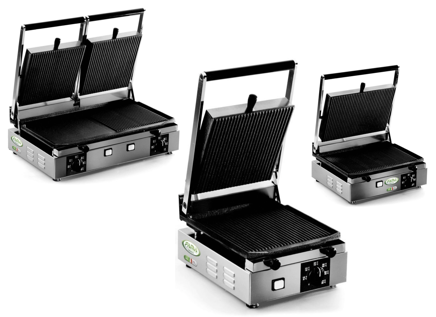 KALINDRA | FAMA. Grill plate available with smooth or ribbed top. 3 models