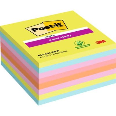 Foglietti Post-it Super-Sticky Notes 76x76 mm assortiti arcobaleno - conf. 8 blocchetti da 45 ff - 654-8SS-RBW-EU