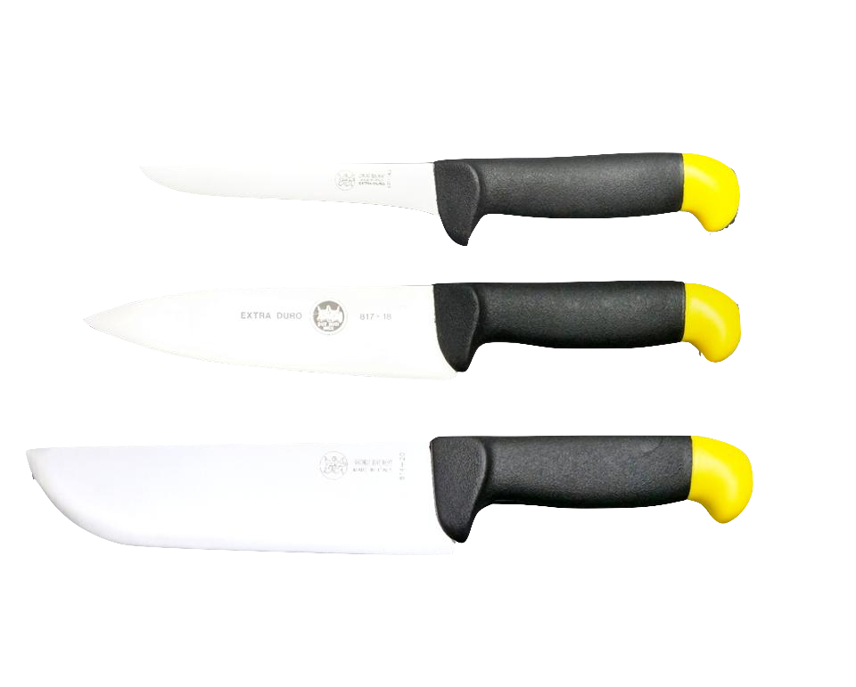 BLUE FARM | Due Buoi knives. Set with 3 slaughtering professional knives