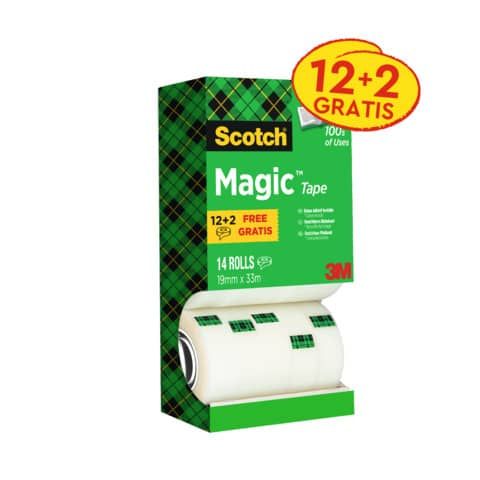 Nastro adesivo Scotch Magic? 810 19 mm x 33 m trasparente opaco Value Pack 12 rotoli +2 GRATIS - 8-1933R14TPR