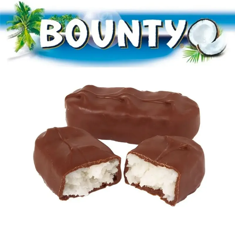BLUE FARM | Bounty. Milk chocolate bars filled with coconut. Boxes of 24 packs