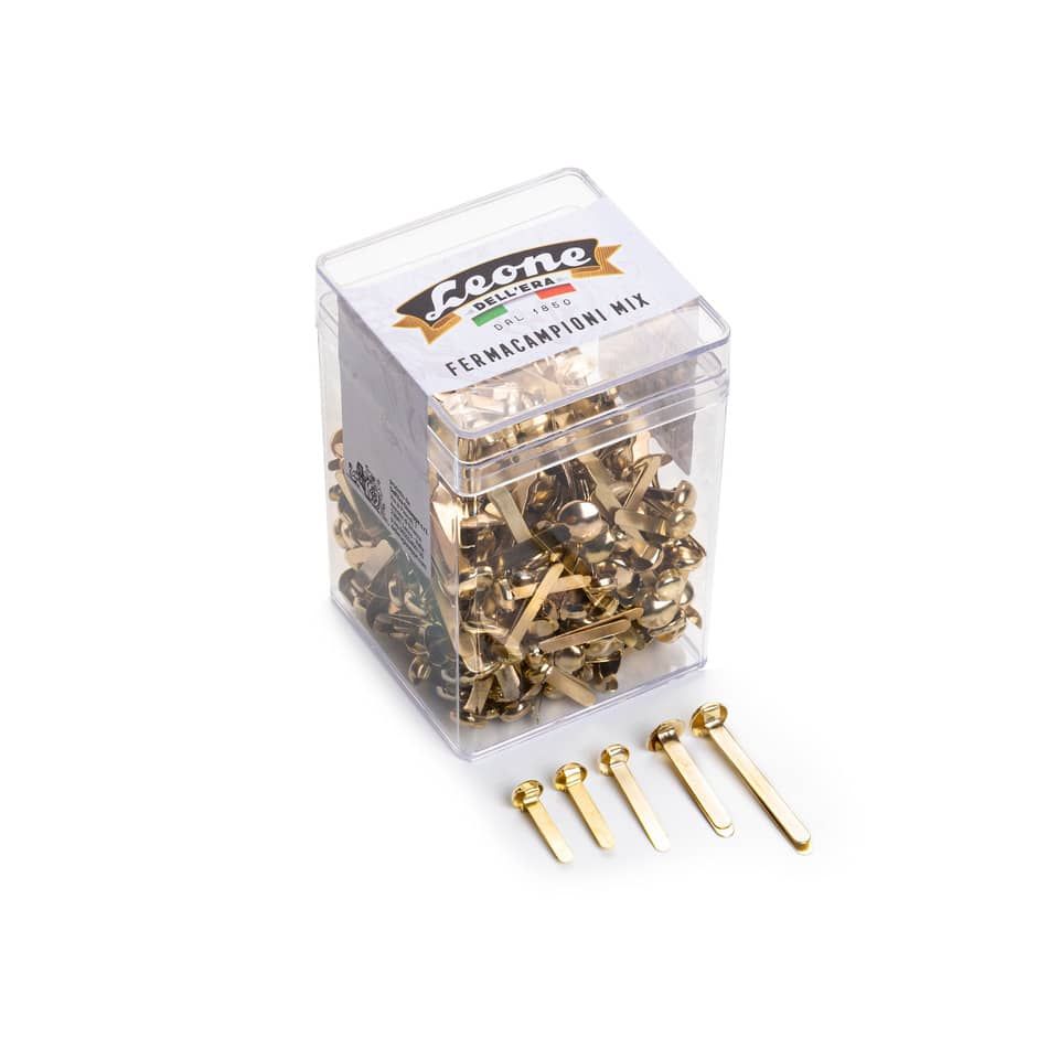 BLUE FARM | Leone dell&#39;Era. Assorted brass domed head paper clips. Box of 150 gr.