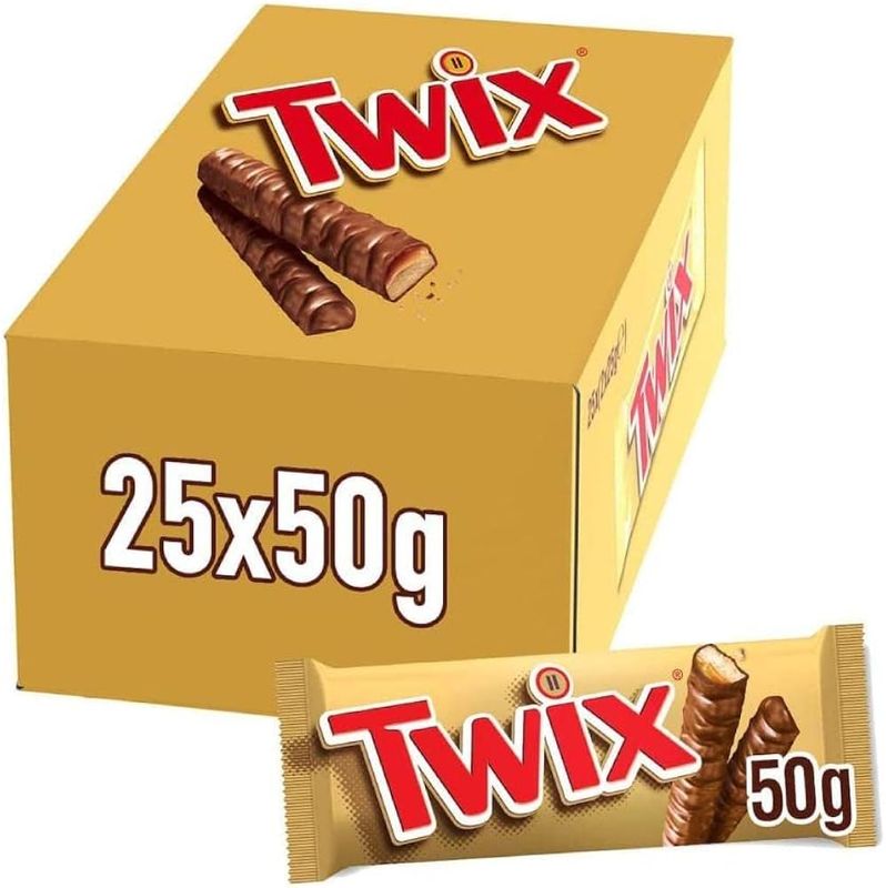 BLUE FARM | Twix. Chocolate, biscuit and caramel bar 25g x 2. Boxes of 25 packs