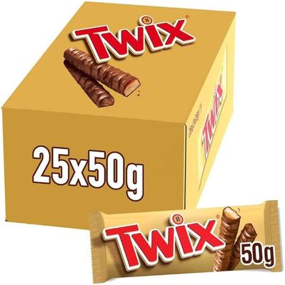 BLUE FARM | Twix. Chocolate, biscuit and caramel bar 25g x 2. Boxes of 25 packs